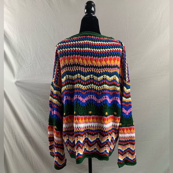 Oversized Chevron Pattern Open Drop Shoulder Sweater - Picture 10 of 10